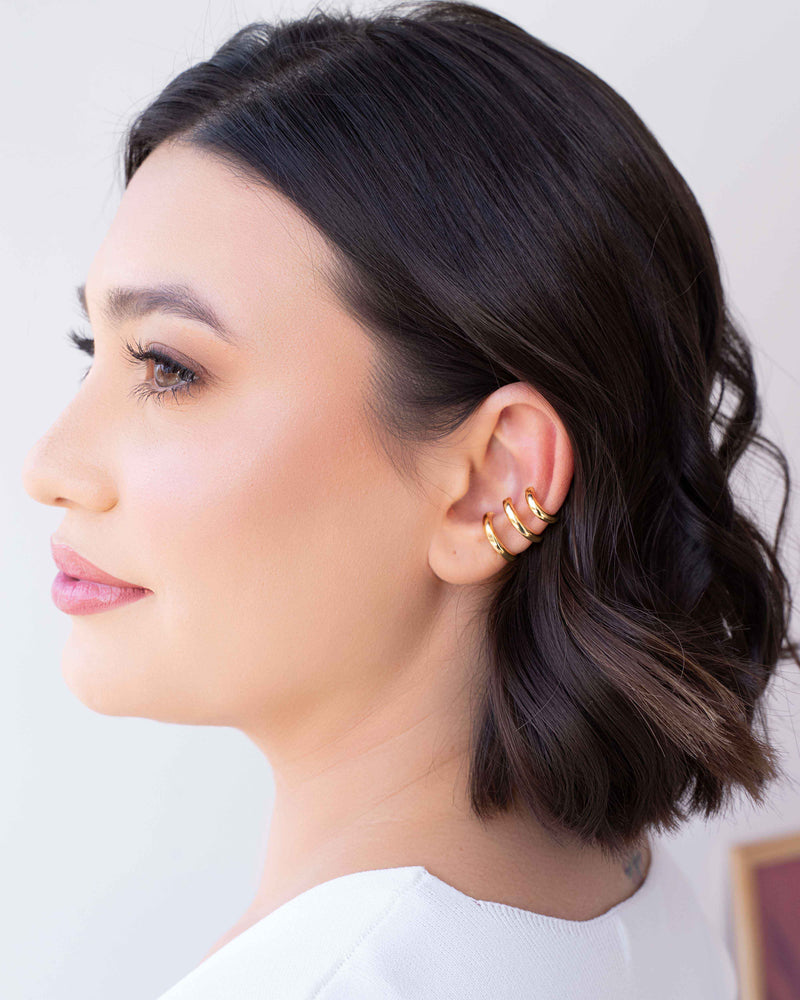 Three Smooth Threads Piercing Fake 18K Gold Plated