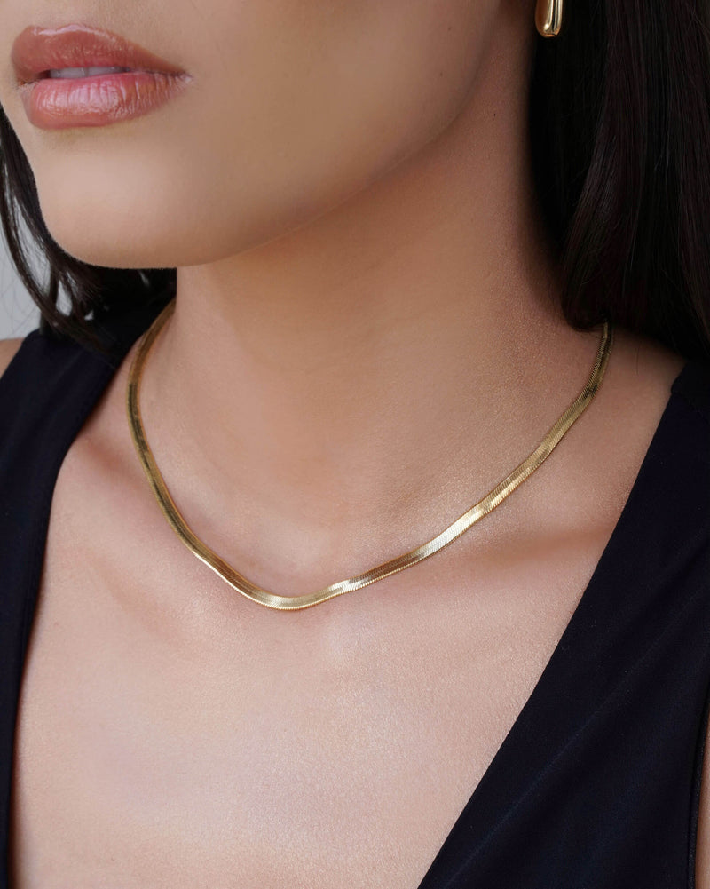 18K Gold Plated 5mm Thick Mesh Ribbon Necklace
