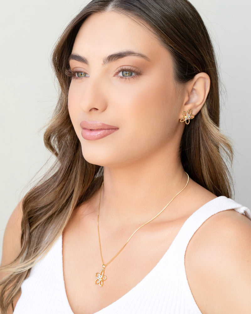 18K Gold Plated Crystal Geometric Studded Flower Set