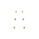 Triple Stud Colorful Light Earrings – 18K Gold & White Rhodium Plated