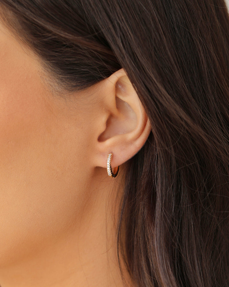 Click Hoop Earring Studded Crystal 1.3 cm 18K Gold Plated