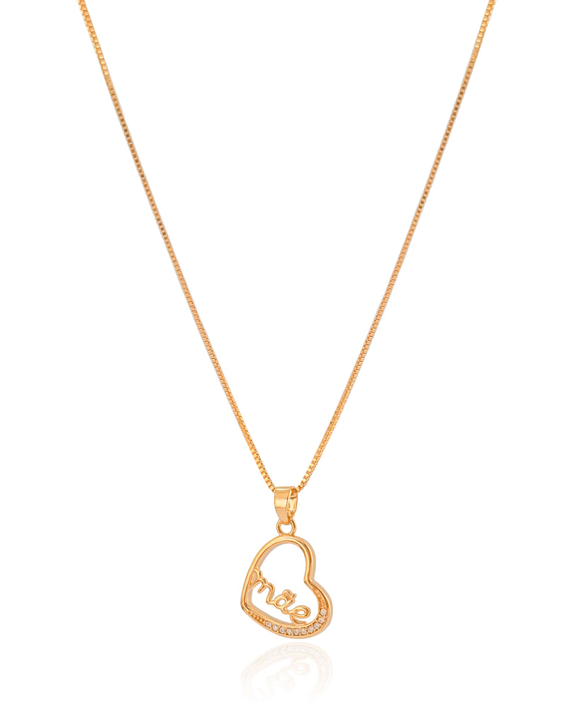 Mother's Heart Necklace Studded with Crystal 18K Gold Plated - 45 cm