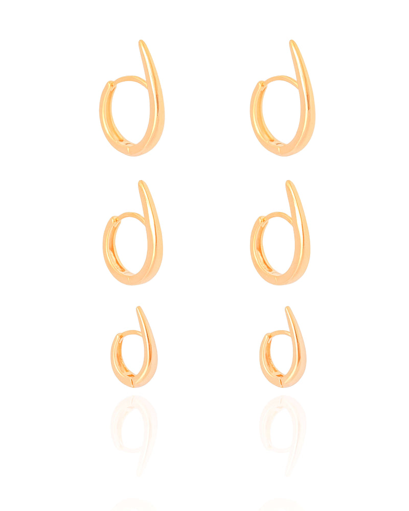 Trio of Smooth Drop Earrings 18K Gold Plated