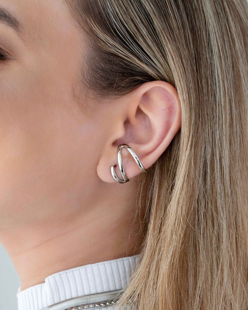 Plain White Rhodium Ear Cuff