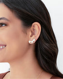 Ear Cuff Corações Cravejados Cristal Banhado a Ouro 18K