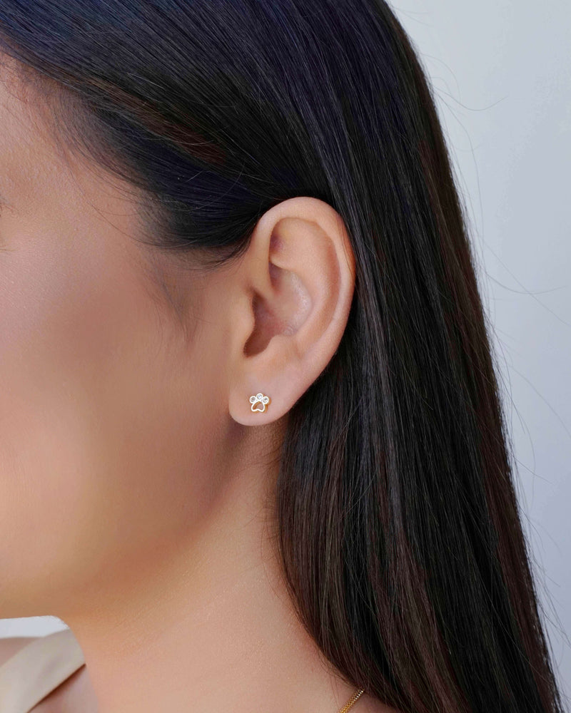 Pet Paw Earring Studded with Crystal 6 mm 18K Gold Plated