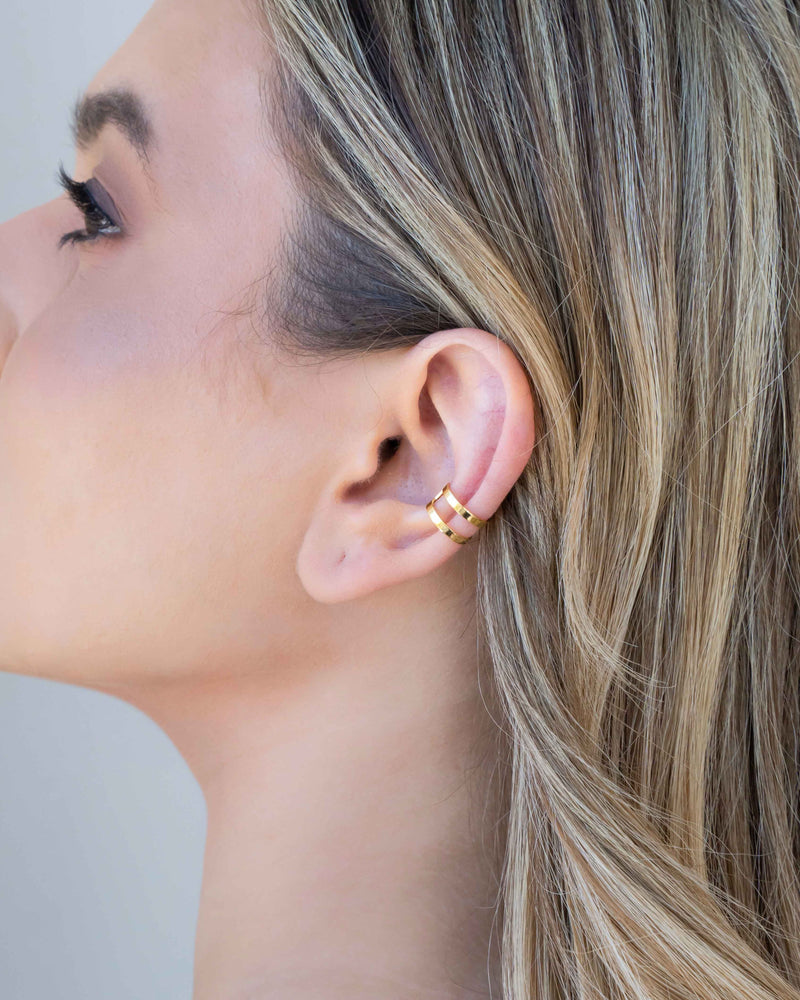 Piercing Fake Deux Filets Lisses Plaqué Or 18K