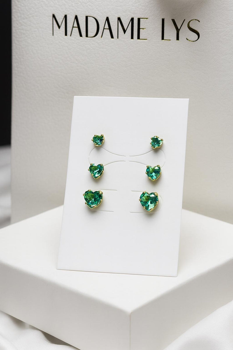 Trio Boucles d’oreilles Cœurs Tourmaline