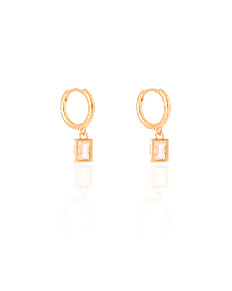 Brinco Argola Click Lisa Retângulo Cristal 2.3 cm Banhado a Ouro 18K