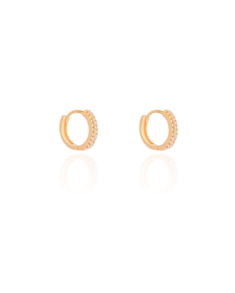 Click Hoop Earring Studded Crystal 1.2 cm 18K Gold Plated
