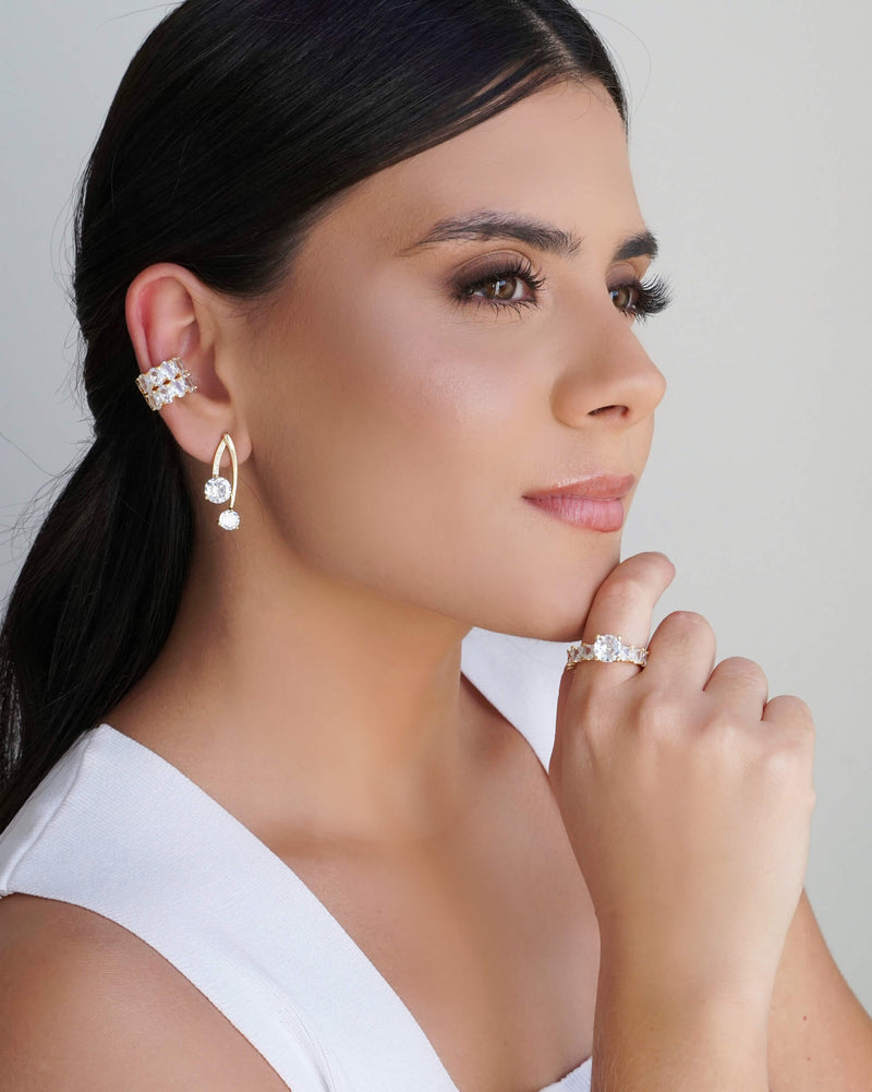 18K Gold Plated Crystal Oval Piercing