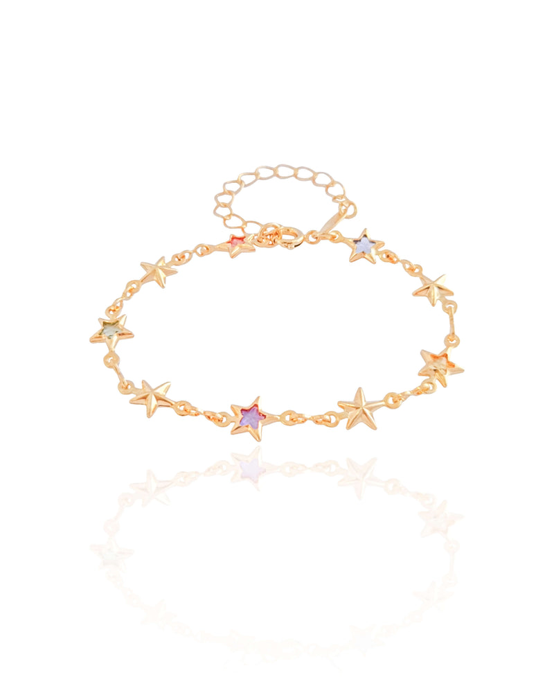 Children's Bracelet with Colorful Stars, 18K Gold Plated