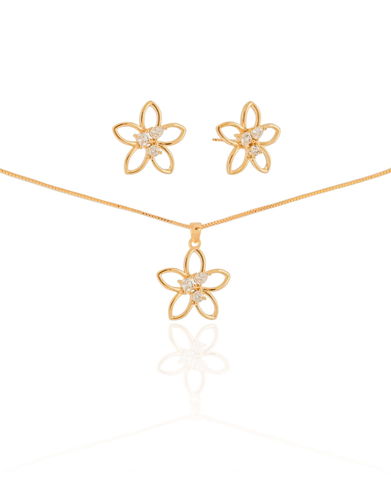 18K Gold Plated Crystal Geometric Studded Flower Set
