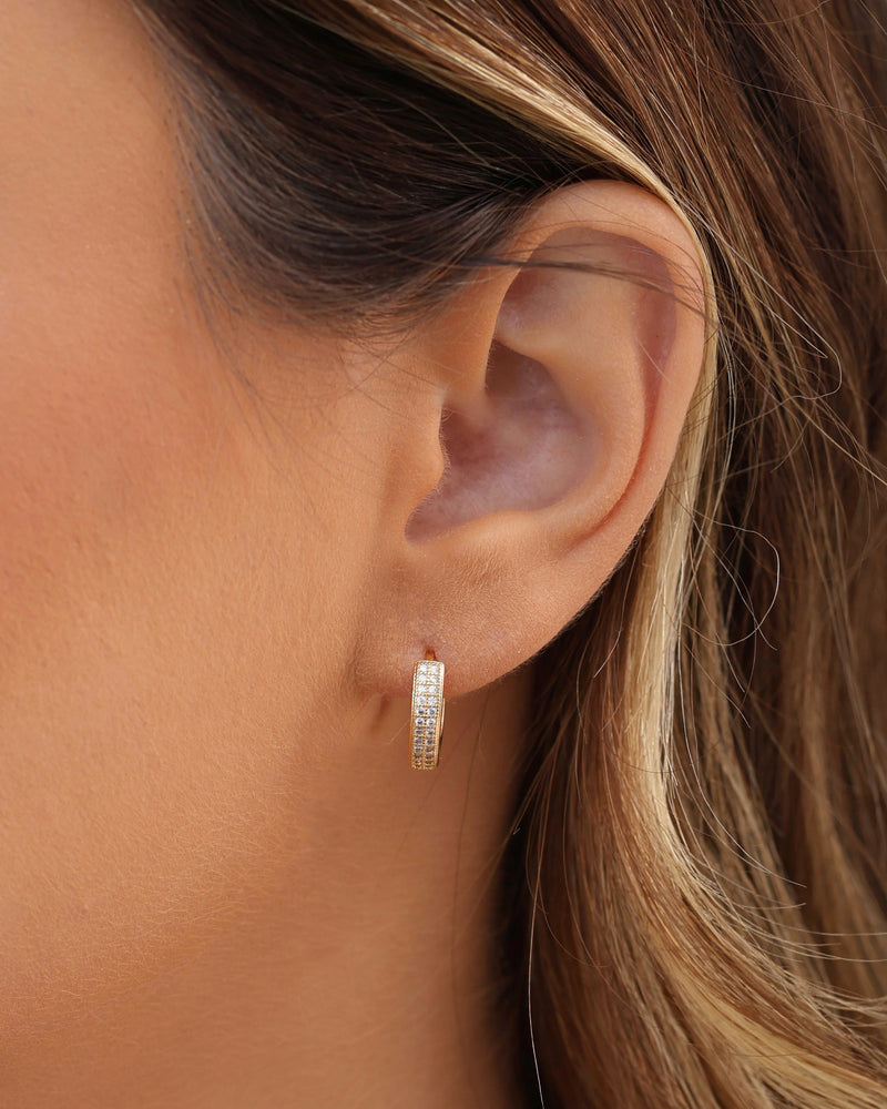 Click Hoop Earring Studded Crystal 1.4 cm 18K Gold Plated
