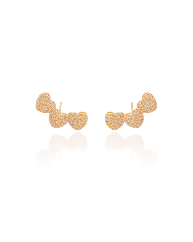 Ear Cuff Corações Cravejados Cristal Banhado a Ouro 18K