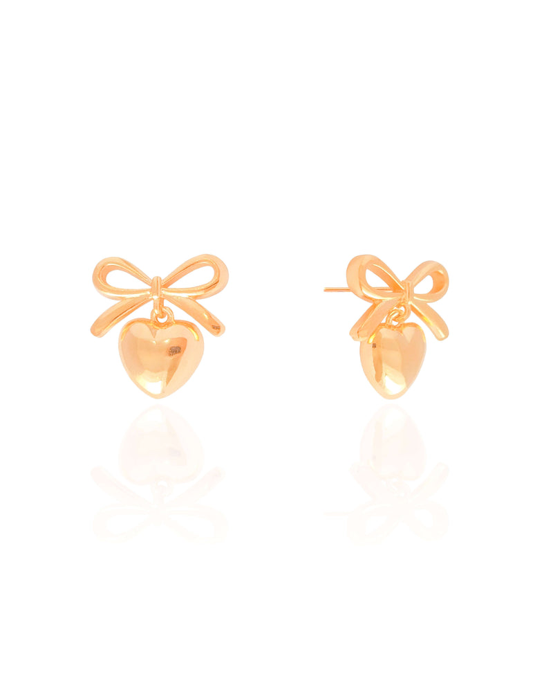 Smooth Heart Bow Earring 2.0 cm 18K Gold Plated