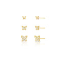 Set of 3 Pairs of 18K Gold Plated Butterfly Earrings with Zirconia