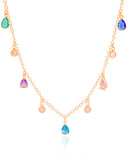 Gold Plated Link Choker with Colourful Drops and Crystal Accents