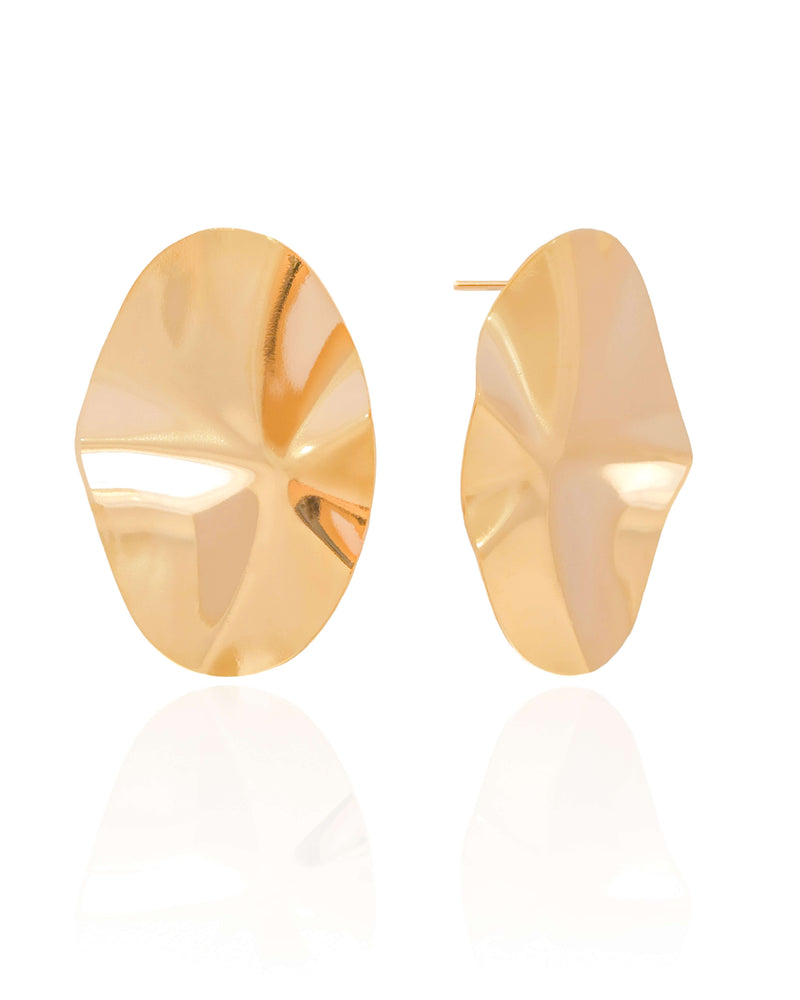 Brinco oval orgânico banhado ouro 18k