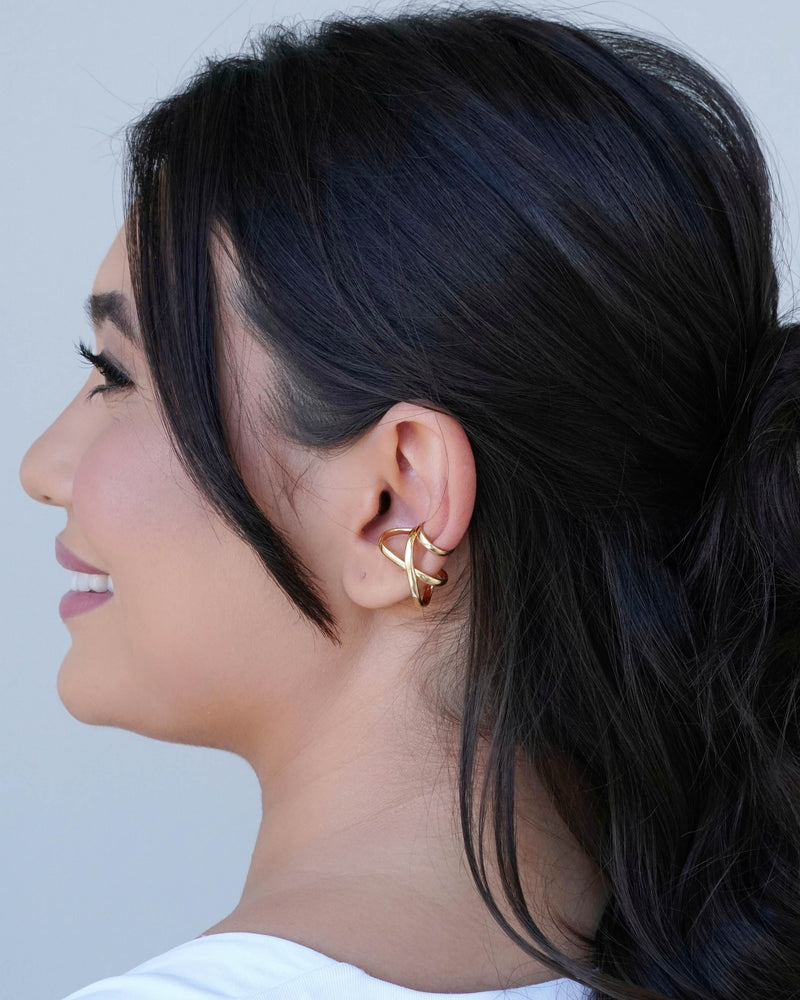Sleek X-Shaped Gold Plated Ear Cuff