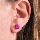 White Rhodium Plated Round Crystal Earrings – Pink Stone (8 mm)