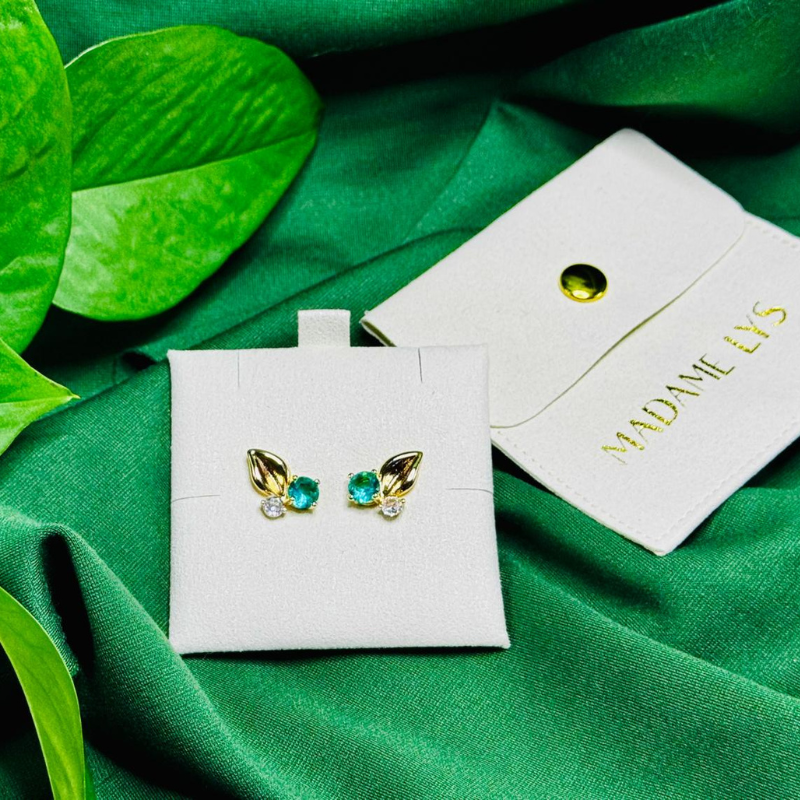 Gold-Plated Leaf Earrings with Crystals
