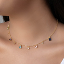 Gold Plated Link Choker with Colourful Drops and Crystal Accents