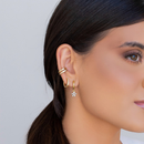 Click Hoop Earring with Crystal Studs, 1.3 cm, 18K Gold Plated