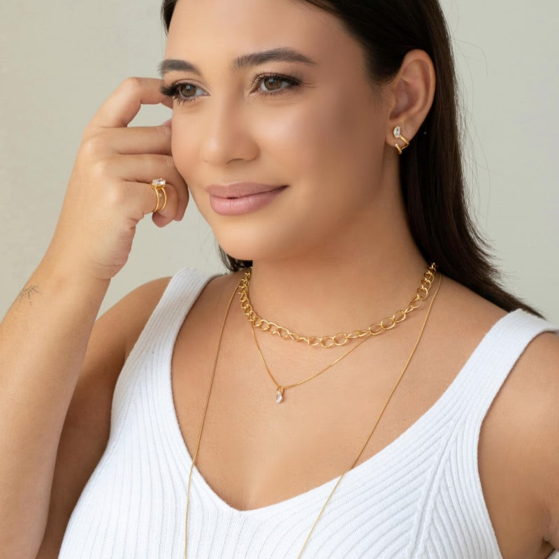 18K Gold Plated Venetian Chain Necklace with Crystal Drop Pendant