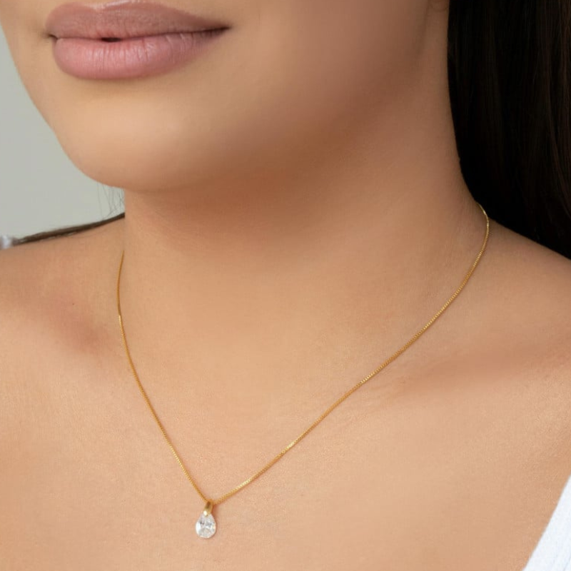 18K Gold Plated Venetian Chain Necklace with Crystal Drop Pendant