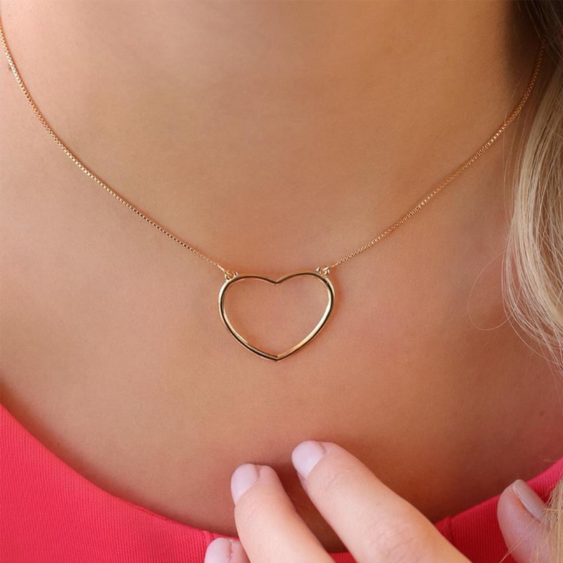 Children's Necklace with Hollow Heart, Smooth, 18K Gold Plated