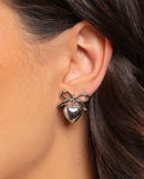 Smooth Heart Bow Earring 2.0 cm 18K white rhodium