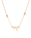 18K Gold Plated Children’s Bow Necklace with Pink Sapphire Light Point