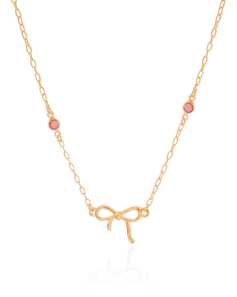 18K Gold Plated Children’s Bow Necklace with Pink Sapphire Light Point