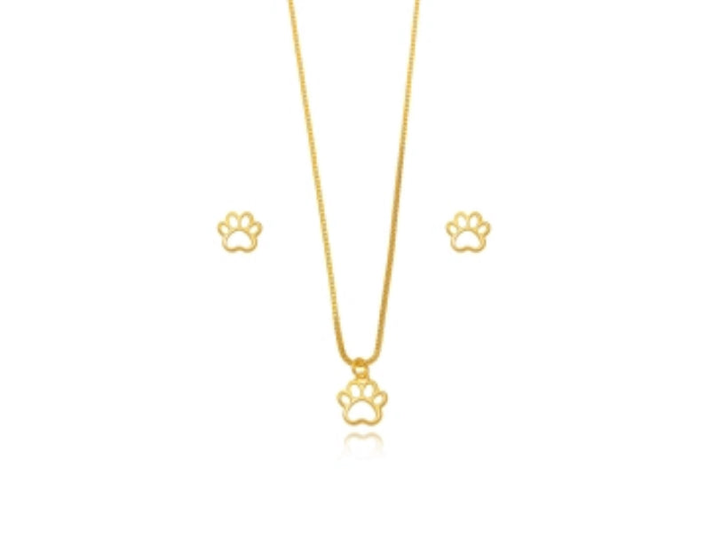 Children’s Paw Print Jewelry Set – 18K Gold Plated
