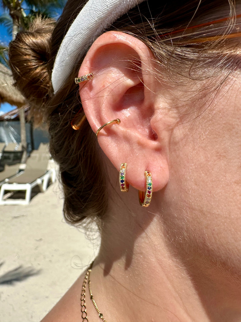 Trio Argola Micro Zircônia Colorida banhado ouro 18k