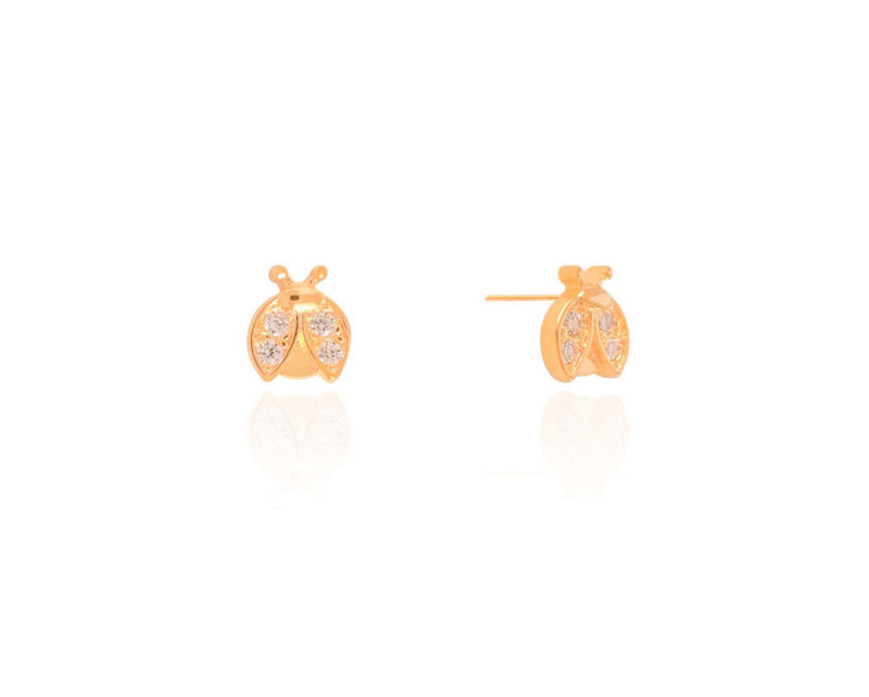 Brinco Infantil Joaninha Cristal Banhado a Ouro 18K