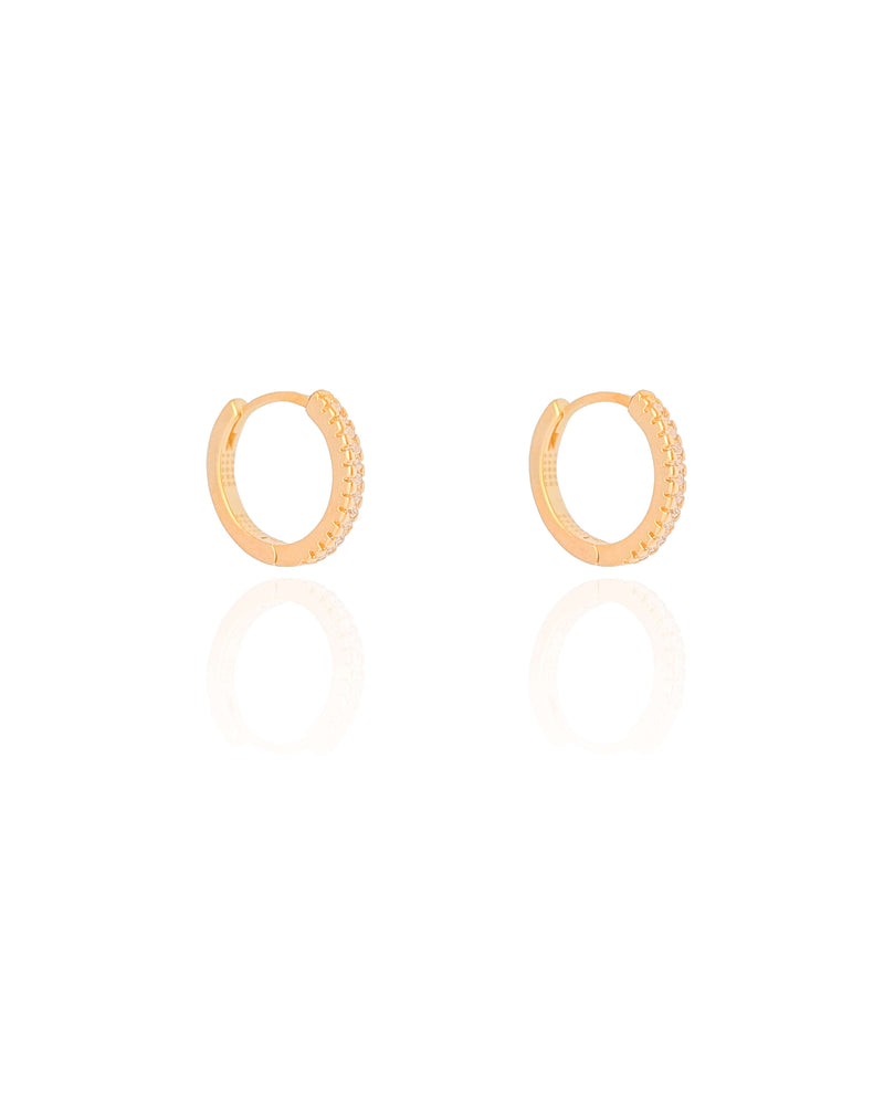 Click Hoop Earring Studded with Crystal 1.5 cm 18K Gold Plated