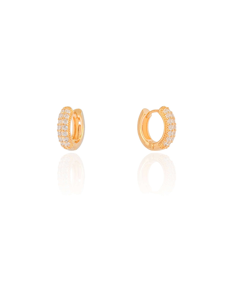 Click Hoop Earring with Crystal Studs, 1.3 cm, 18K Gold Plated