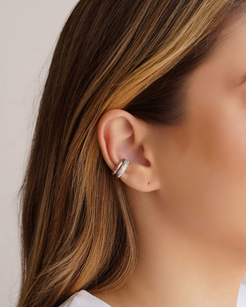 Piercing with Two Studded Fillets in White Rhodium Crystal