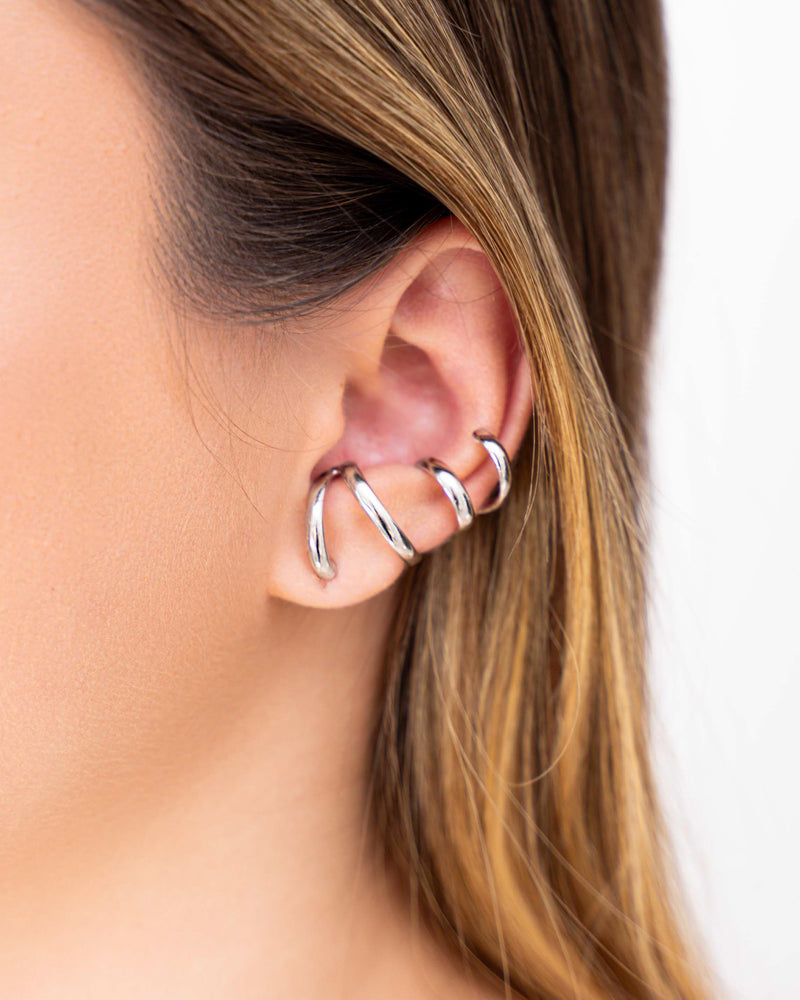 Four-Band Crystal Ear Cuff – White Rhodium Plated