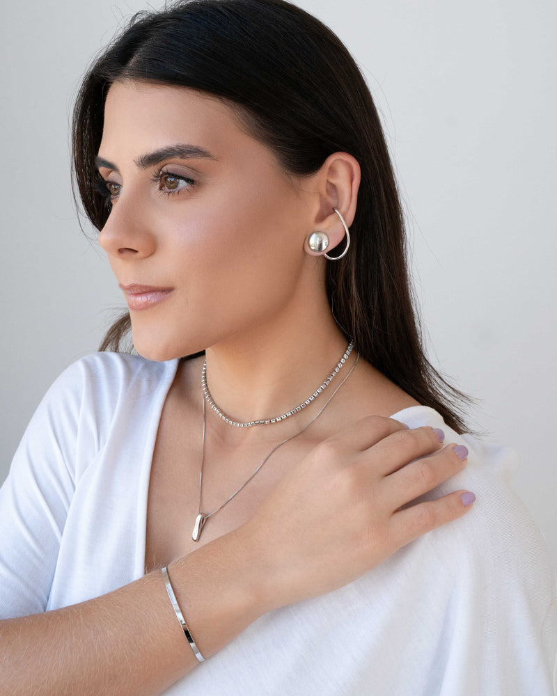 Ear Cuff Screw Piercing – White Rhodium Plated