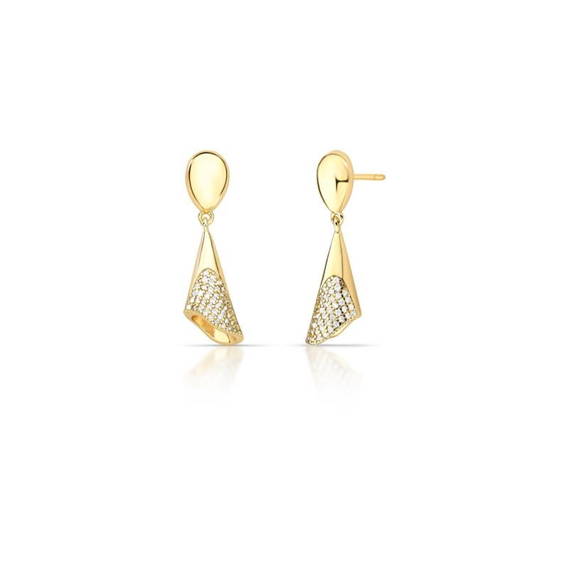 18K Gold Plated Curved Drop Pendant Earrings with Crystals