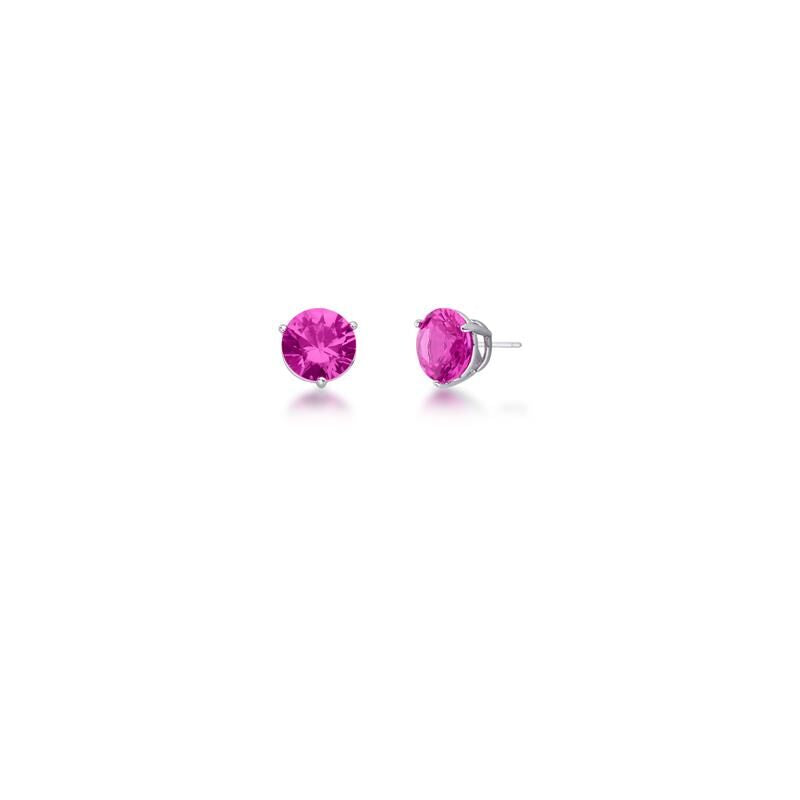 White Rhodium Plated Round Crystal Earrings – Pink Stone (8 mm)