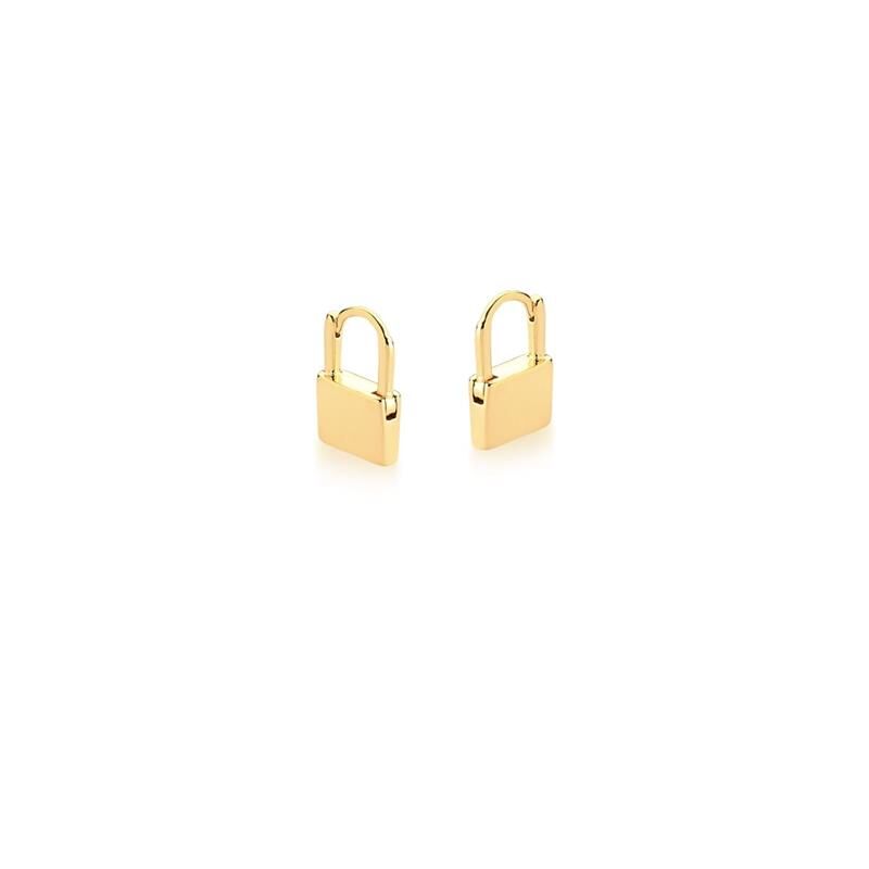 18K Gold Plated Smooth Padlock Hoop Earrings