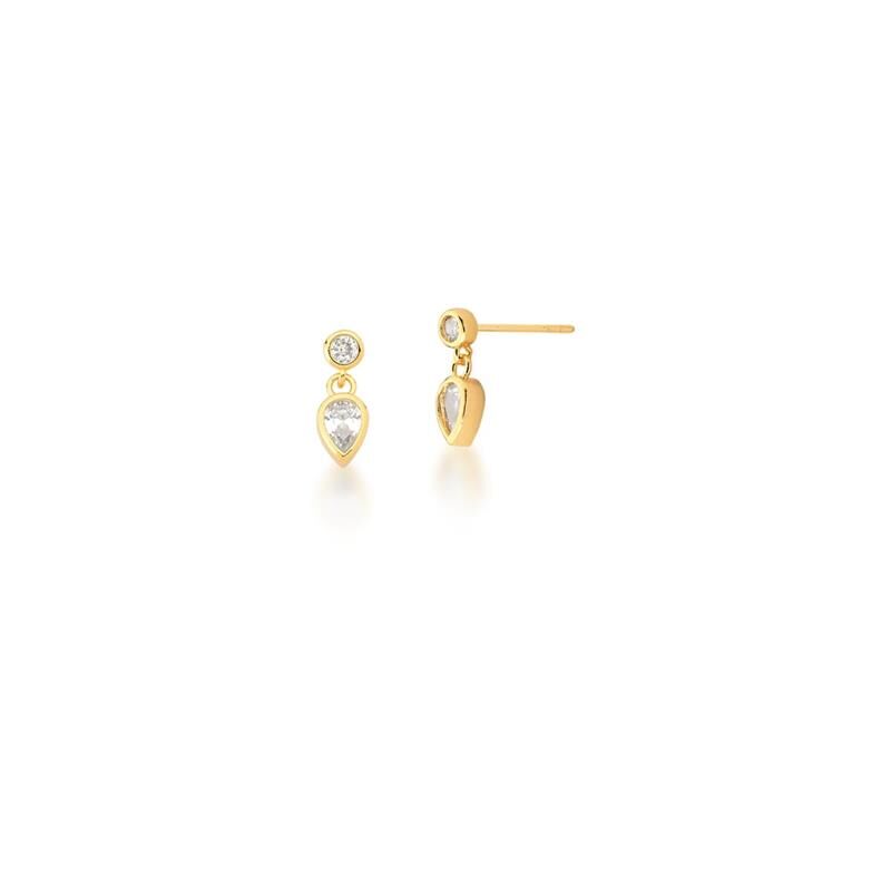 18K Gold Plated Drop Pendant Earrings with White Crystals