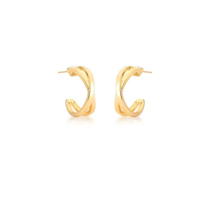 MEIA ARGOLA EM X LISA BANHADA A OURO 18k