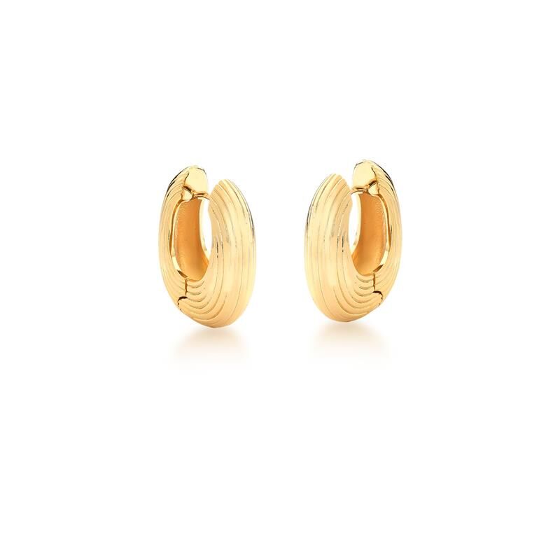 18K Gold Plated Smooth Textured Oval Hoop Earrings