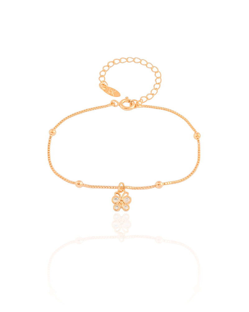 Pulseira Infantil Bolinhas Borboleta Cravejada Cristal Banhado a Ouro 18K
