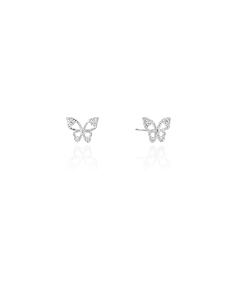 Brinco Infantil Borboleta Cravejada Cristal 1 cm Ródio Branco